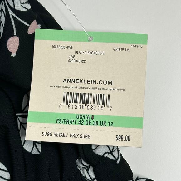 NWT Anne Klein Black Pink Floral Sleeveless Midi Dress Pockets Womens Size 10 - Picture 8 of 11